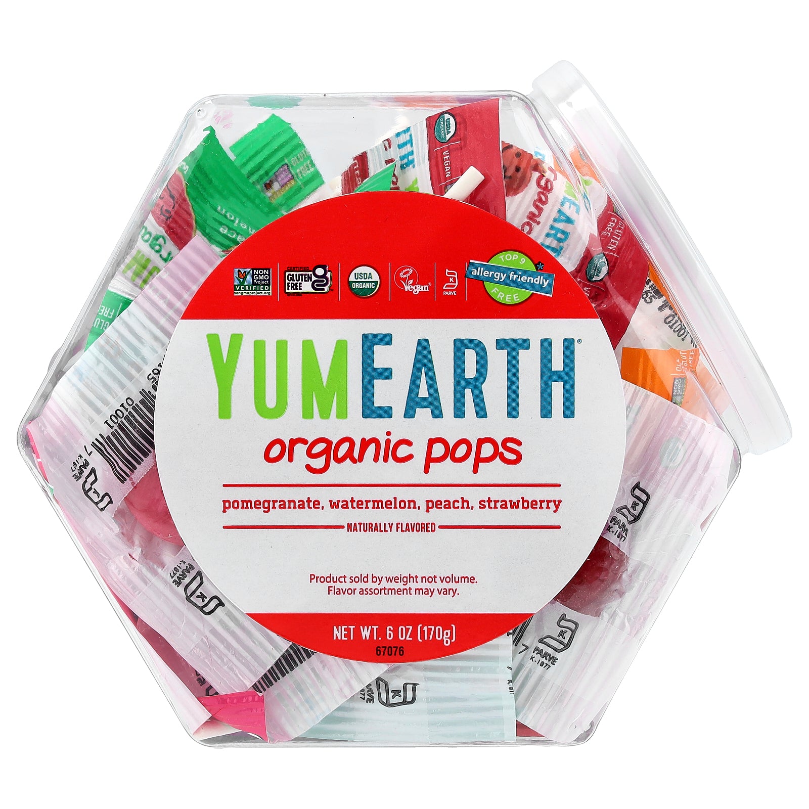 YumEarth, Organic Pops, Pomegranate, Watermelon, Peach, Strawberry, 6 oz (170 g)