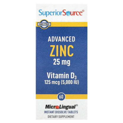 Superior Source, Advanced Zinc, Vitamin D3, 60 MicroLingual® Instant Dissolve Tablets