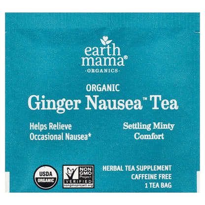 Earth Mama, Organics, Organic Ginger Nausea™ Tea, Settling Minty Comfort, Caffeine Free, 16 Tea Bags, 0.96 oz (27.2 g)
