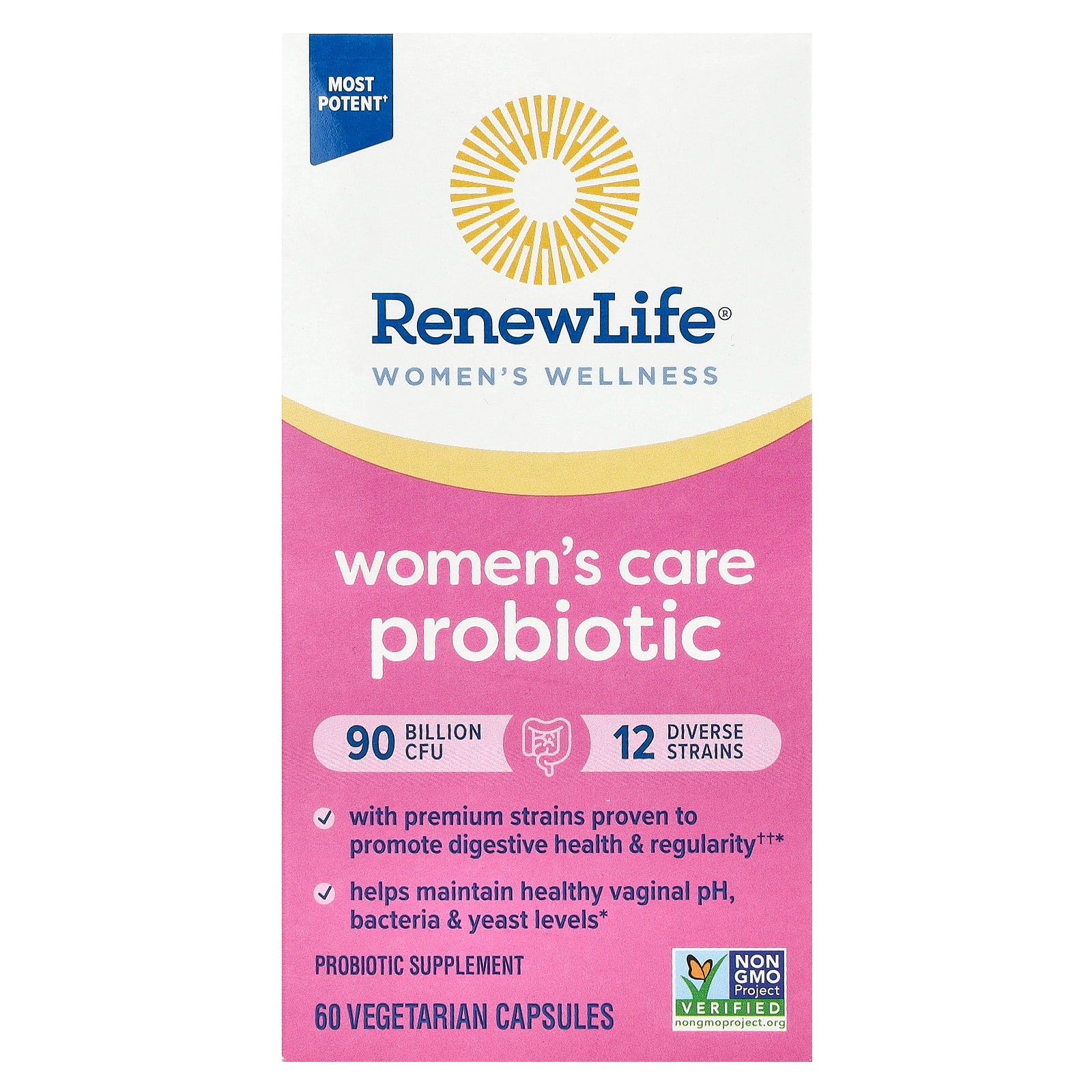 Renew Life, Women's Wellness, Women's Care Probiotic, 90 Billion CFU, 60 Vegetarian Capsules