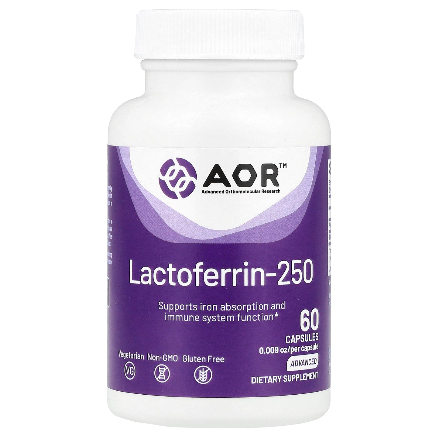 Advanced Orthomolecular Research AOR, Lactoferrin-250, 250 mg , 60 Capsules