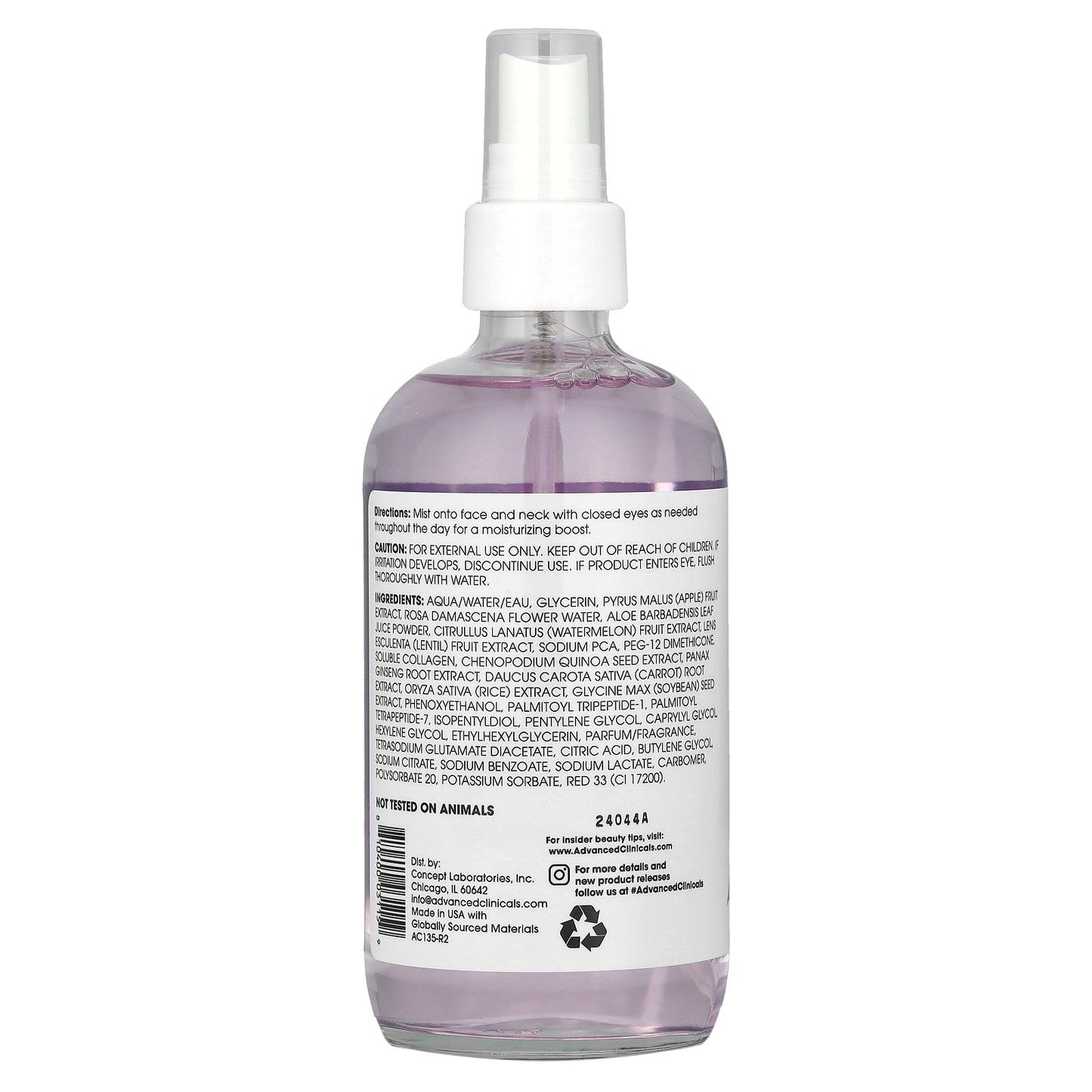 Advanced Clinicals, Collagen + Rosewater, Plump + Glow Facial Mist, 7.5 fl oz (222 ml)