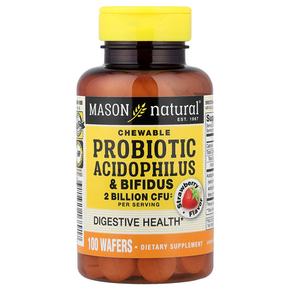 Mason Natural, Chewable Probiotic Acidophilus & Bifidus, Strawberry, 100 Wafers (34 mg per Wafer)