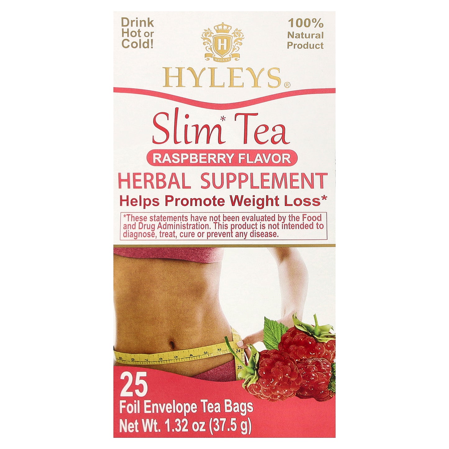 Hyleys Tea, Slim Tea, Raspberry, 25 Foil Envelope Tea Bags, 1.32 oz (37.5 g)