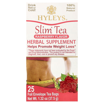Hyleys Tea, Slim Tea, Raspberry, 25 Foil Envelope Tea Bags, 1.32 oz (37.5 g)