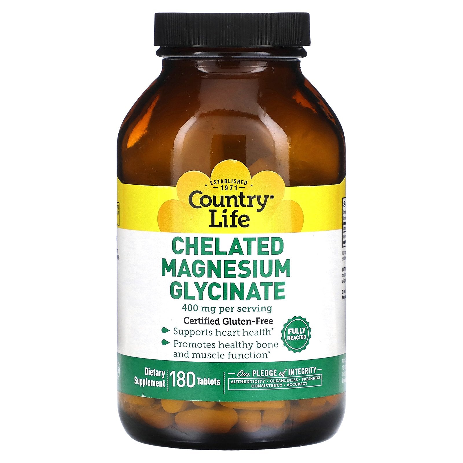 Country Life, Chelated Magnesium Glycinate, 180 Tablets (133 mg per Tablet)
