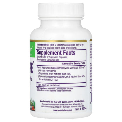 Paradise Herbs, Resvera-Grape, 60 Vegetarian Capsules (250 mg per Capsule)