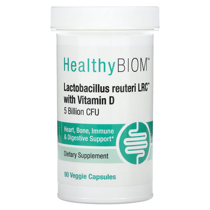 HealthyBiom, Lactobacillus Reuteri LRC with Vitamin D, 5 Billion CFU, 90 Veggie Capsules