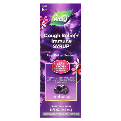 Nature's Way, Cough Relief+ Immune Syrup, Ages 6+, Sambucus, 8 fl oz (240 ml)