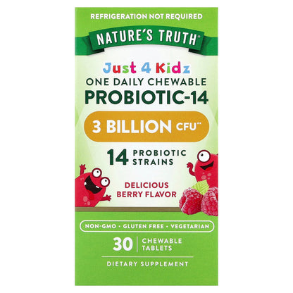 Nature's Truth, Just 4 Kidz, One Daily Chewable Probiotic-14, Delicious Berry, 30 Chewable Tablets