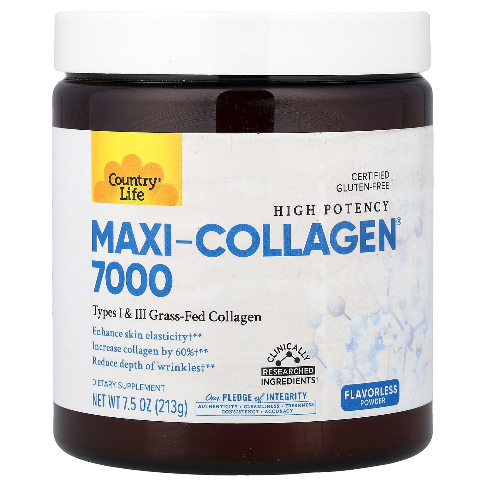 Country Life, Maxi-Collagen® 7000 Powder, High Potency, Flavorless, 7.5 oz (213 g)