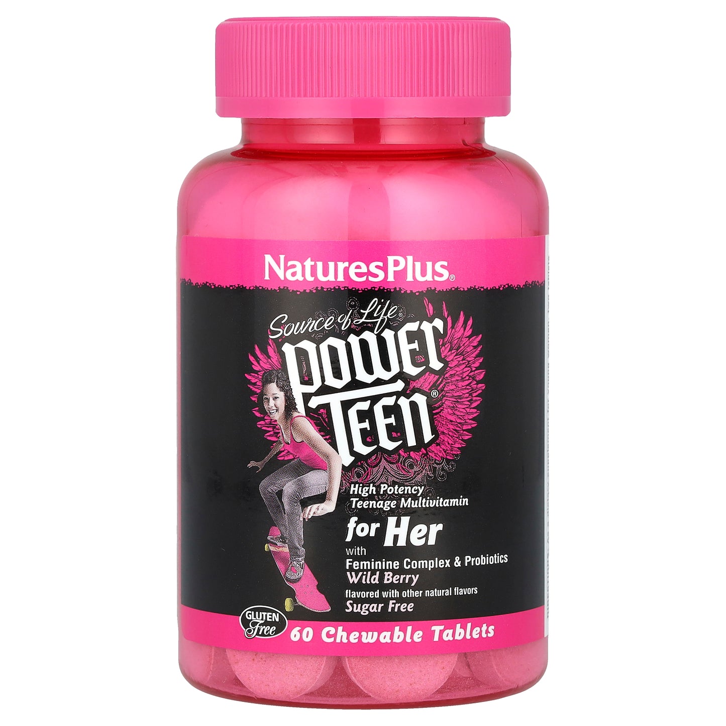 NaturesPlus, Source of Life®, Power Teen® for Her, Sugar Free, Wild Berry, 60 Chewable Tablets