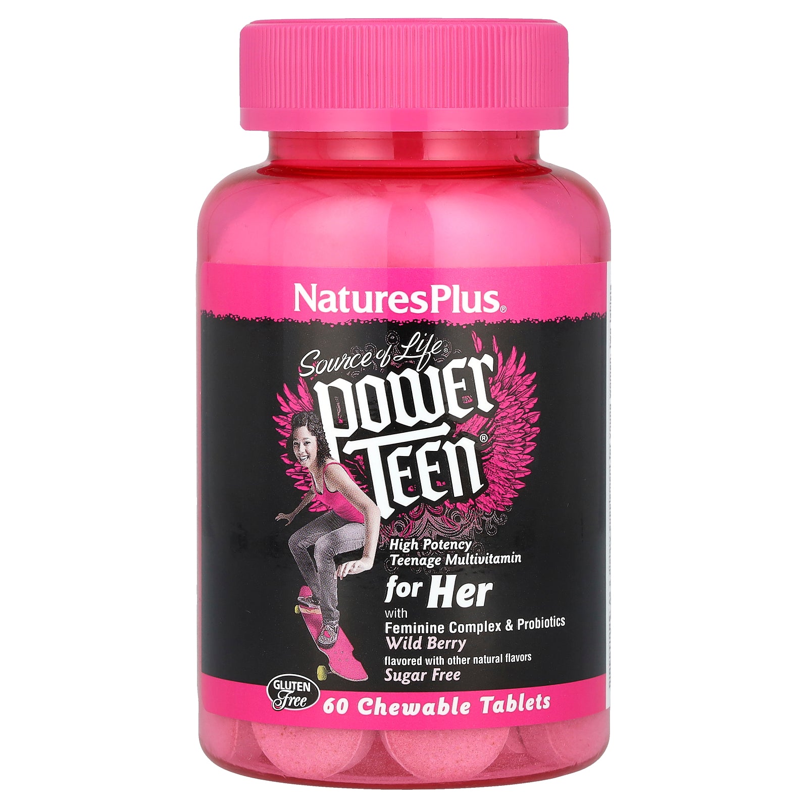 NaturesPlus, Source of Life®, Power Teen® for Her, Sugar Free, Wild Berry, 60 Chewable Tablets