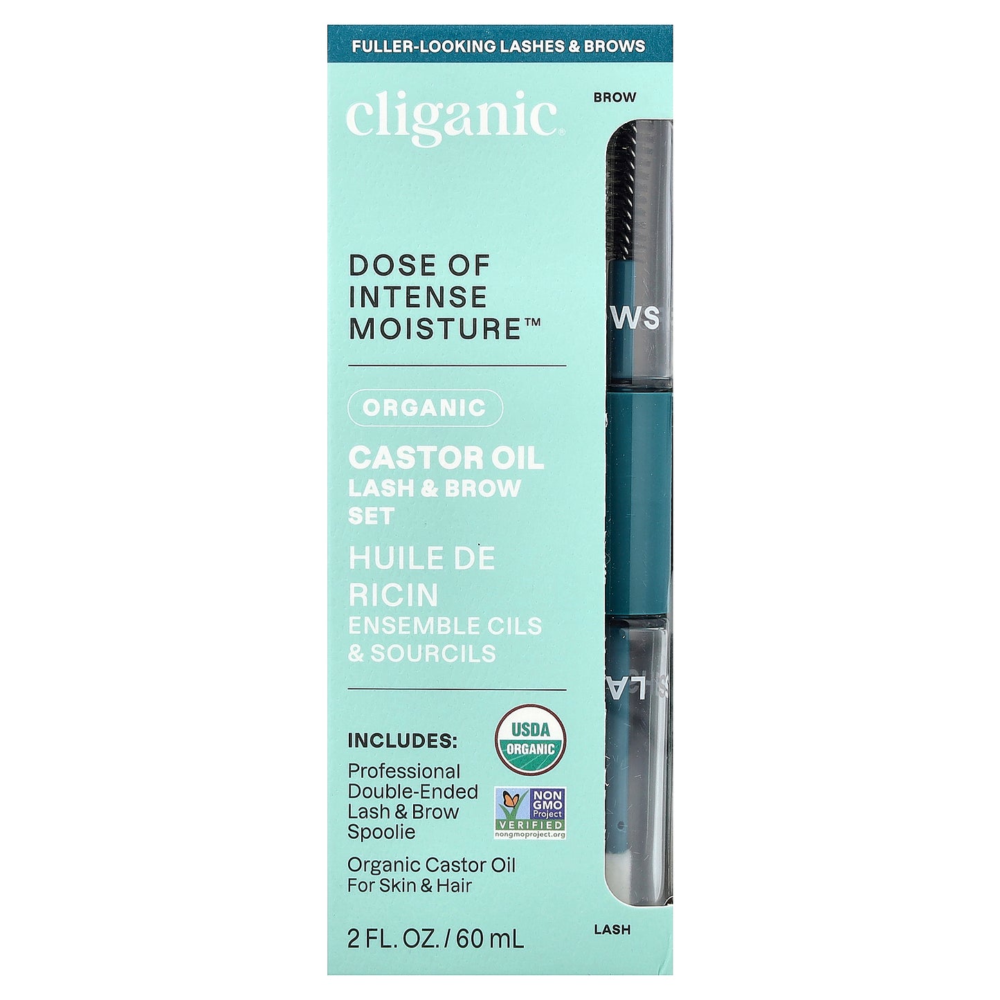 Cliganic, Dose of Intense Moisture™, Organic Castor Oil, Lash & Brow Set, 2 fl oz (60 ml)