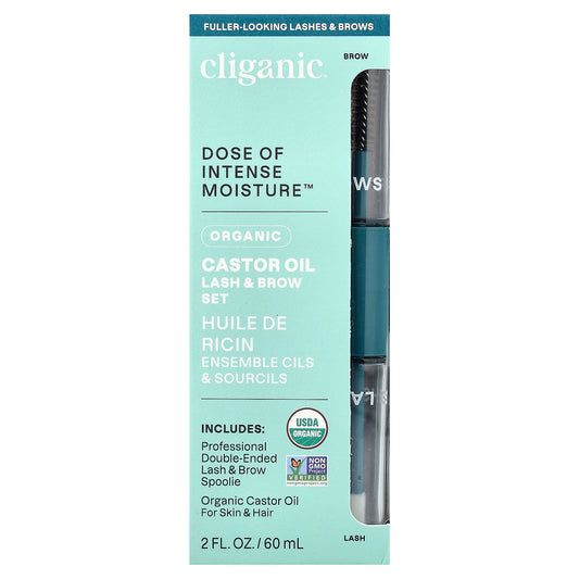 Cliganic, Dose of Intense Moisture™, Organic Castor Oil, Lash & Brow Set, 2 fl oz (60 ml)