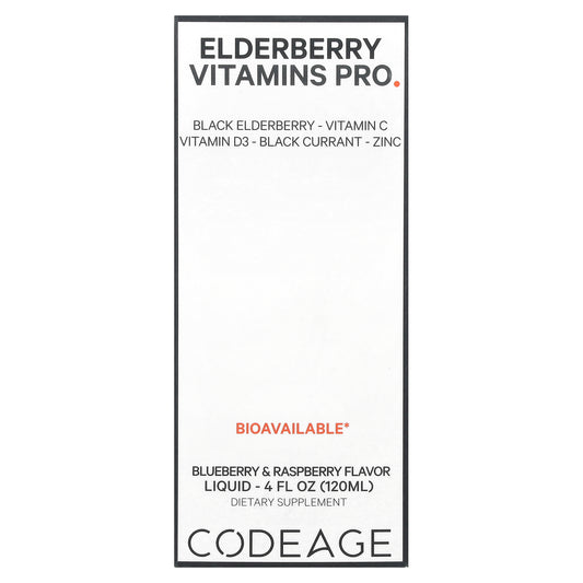 Codeage, Elderberry Vitamins Pro, Blueberry & Raspberry, 4 fl oz (120 ml)