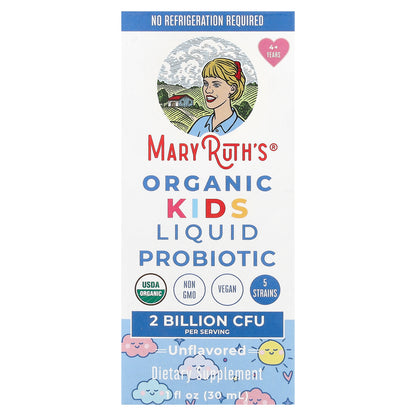 MaryRuth's, Organic Kids Liquid Probiotic, 4 + Years, Unflavored, 2 Billion CFU, 1 fl oz (30 ml)