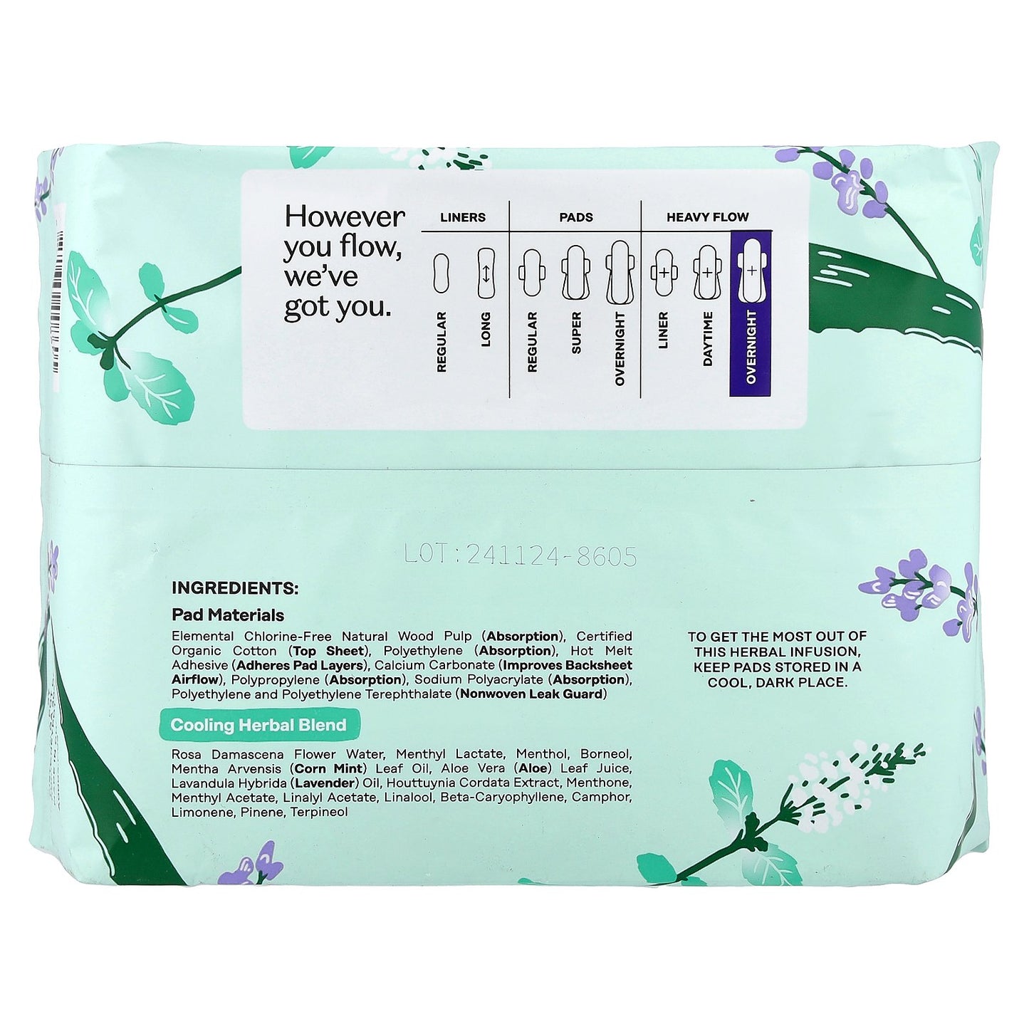 The Honey Pot Company, 100% Organic Cotton Cover Heavy Flow Overnight Pads, 16 Count