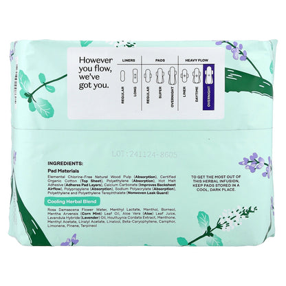 The Honey Pot Company, 100% Organic Cotton Cover Heavy Flow Overnight Pads, 16 Count