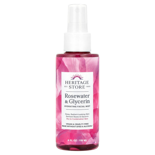 Heritage Store, Rosewater & Glycerin, Hydrating Facial Mist, 4 fl oz (118 ml)