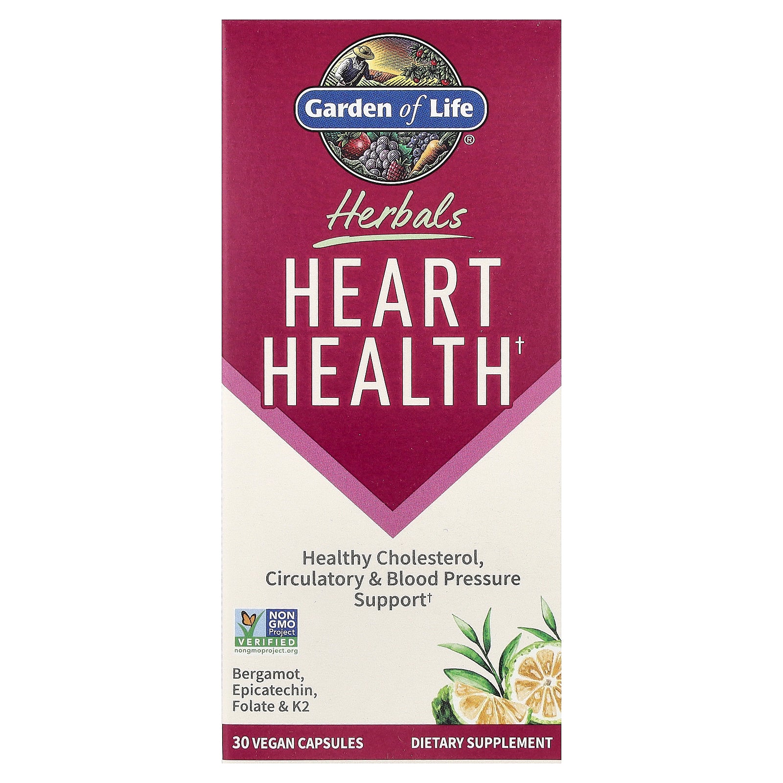Garden of Life, Herbals, Heart Health, Sweet Citrus, 30 Vegan Capsules