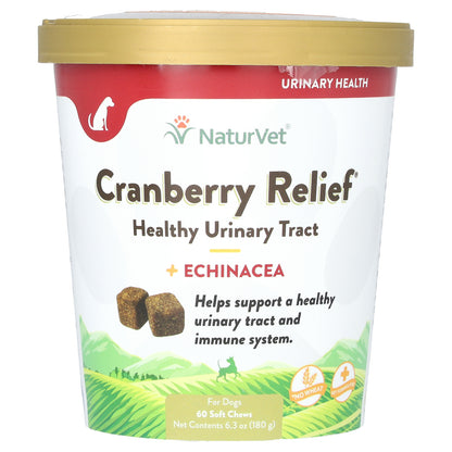 NaturVet, Cranberry Relief, Healthy Urinary Tract + Echinacea, For Dogs, 60 Soft Chews, 6.3 oz (180 g)