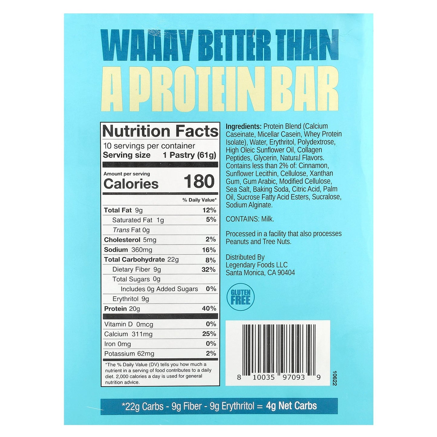 Legendary Foods, Protein Pastry, Brown Sugar Cinnamon, 10 Pack, 2.2 oz (61 g) Each