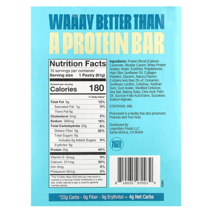 Legendary Foods, Protein Pastry, Brown Sugar Cinnamon, 10 Pack, 2.2 oz (61 g) Each