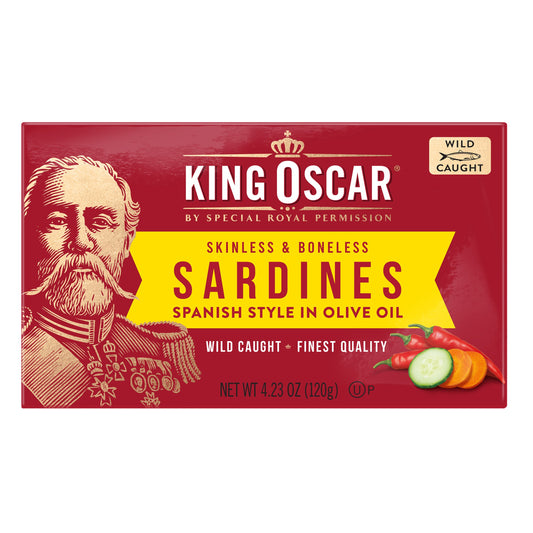 King Oscar, Skinless & Boneless Sardines, Spanish Style Chili Pepper & Olive Oil, 4.23 oz (120 g)