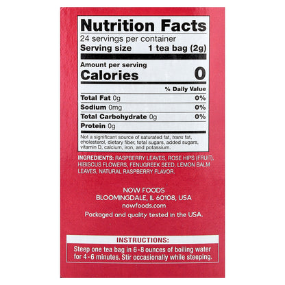 NOW Foods, Red Raspberry Tea, Caffeine Free, 24 Tea Bags, 1.7 oz (48 g)