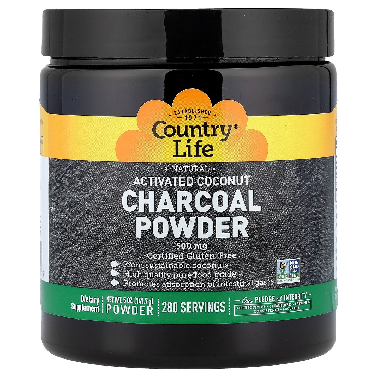 Country Life, Activated Coconut Charcoal Powder, 500 mg, 5 oz (141.7 g)