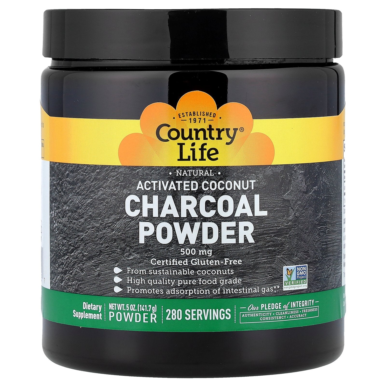 Country Life, Activated Coconut Charcoal Powder, 500 mg, 5 oz (141.7 g)