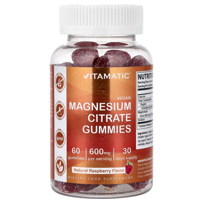 Vitamatic, Magnesium Citrate Gummies, Natural Raspberry, 60 Gummies