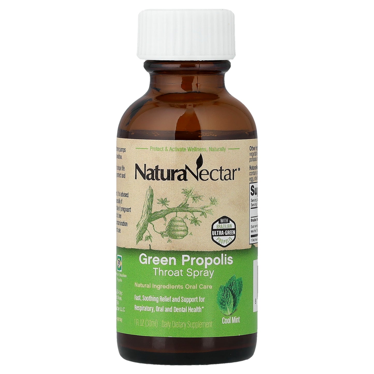 NaturaNectar, Green Propolis Throat Spray, Age 2yrs+, Cool Mint, 1 fl oz (30 ml)