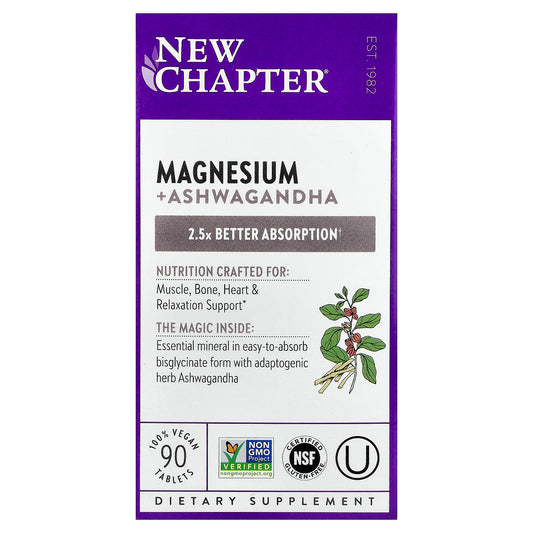 New Chapter, Magnesium + Ashwagandha , 90 Vegan Tablets