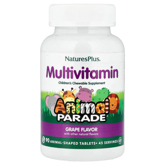 NaturesPlus, Animal Parade, Children's Chewable Multivitamin Supplement, Grape, 90 Animal-Shaped Tablets