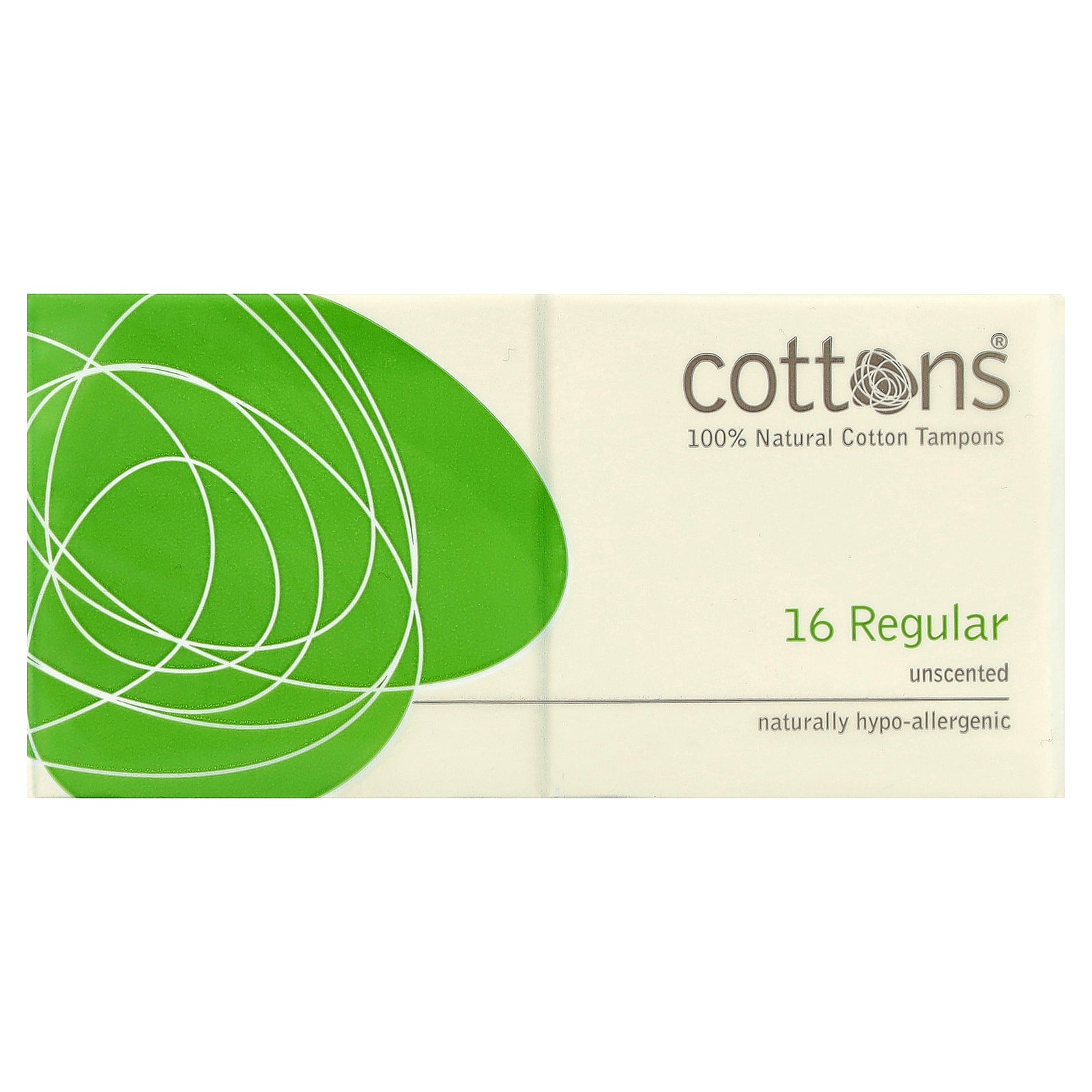 Cottons, 100% Natural Cotton Tampons, Regular, Unscented, 16 Tampons