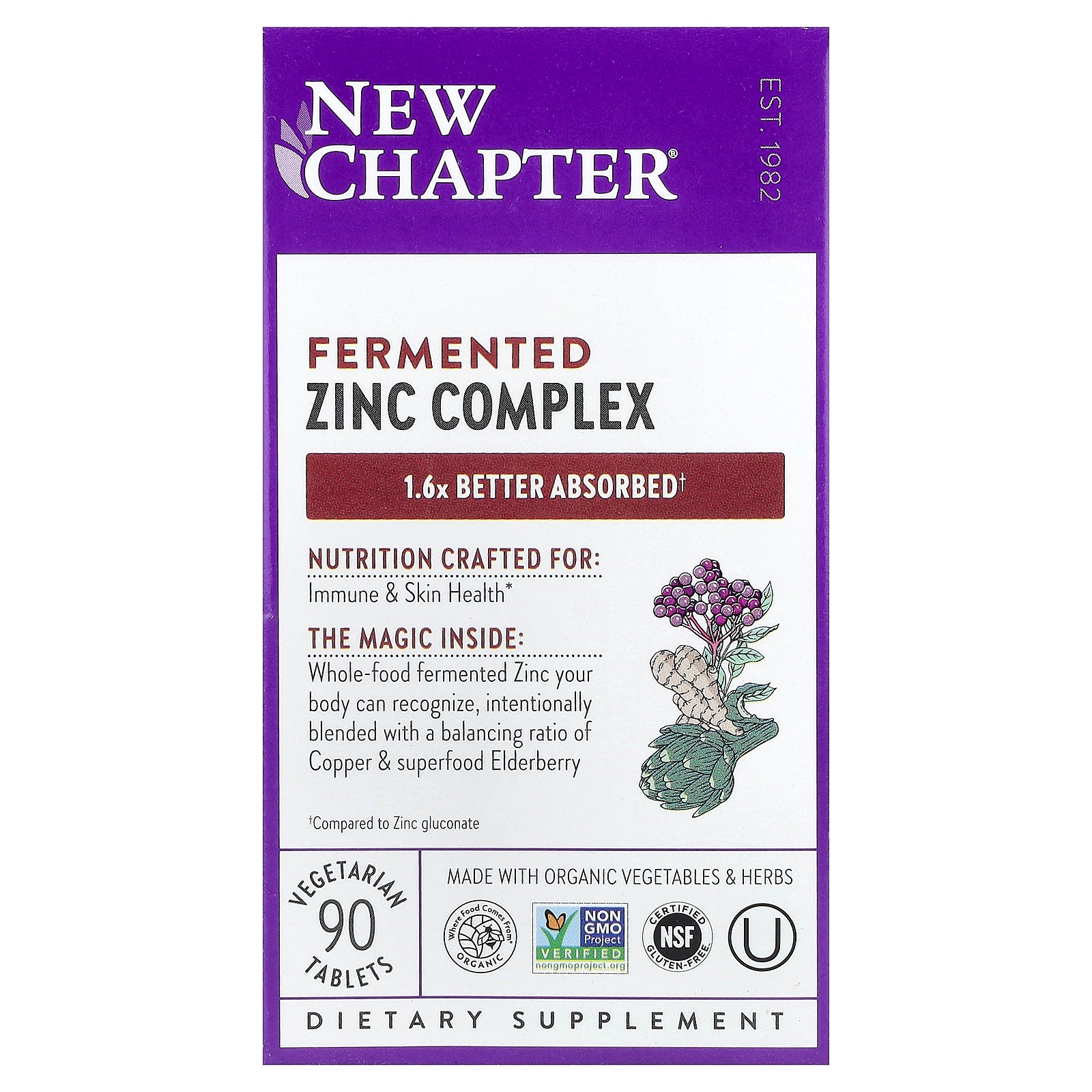 New Chapter, Fermented Zinc Complex, 90 Vegetarian Tablets