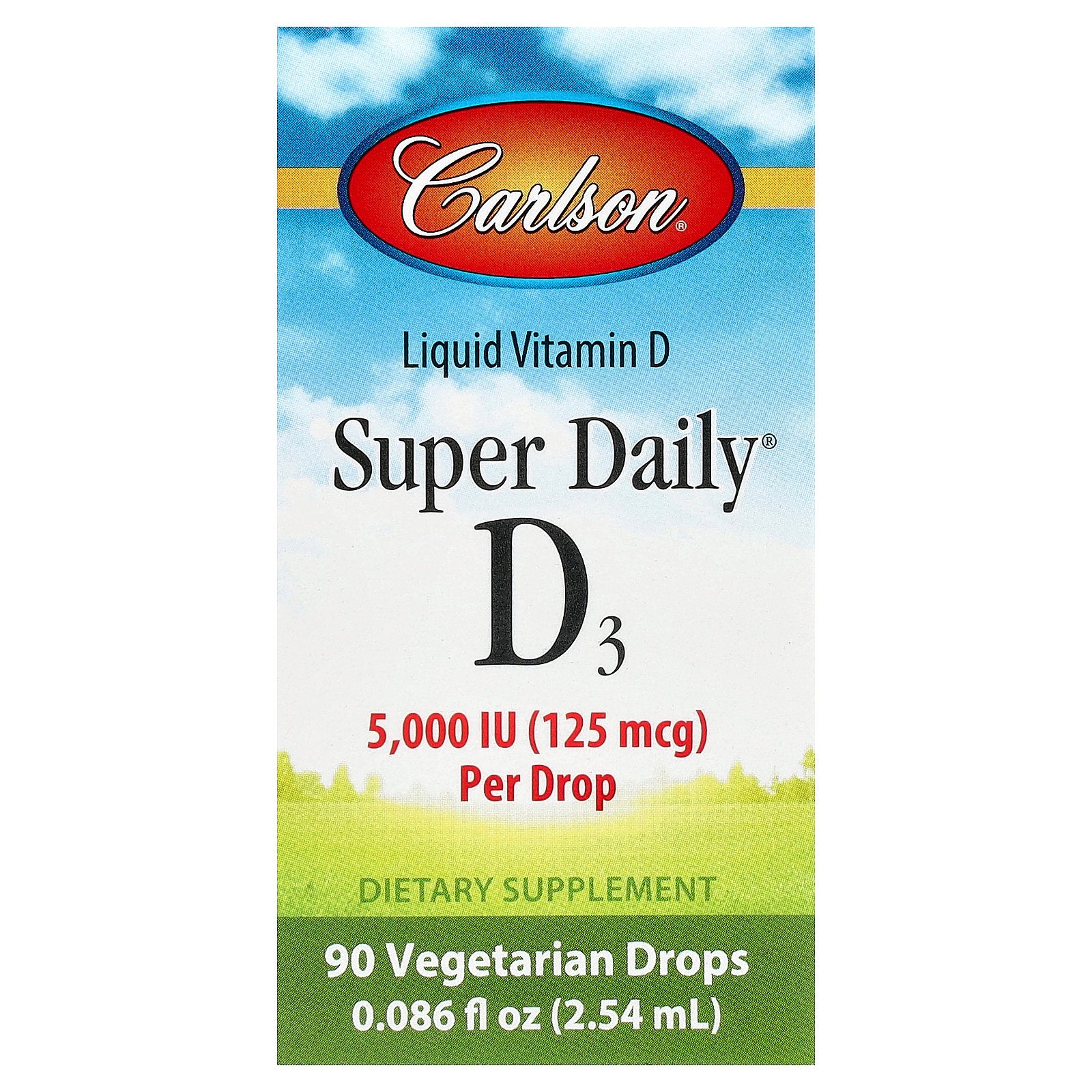 Carlson, Super Daily®, D3, 125 mcg (5,000 IU), 0.086 fl oz (2.54 ml)