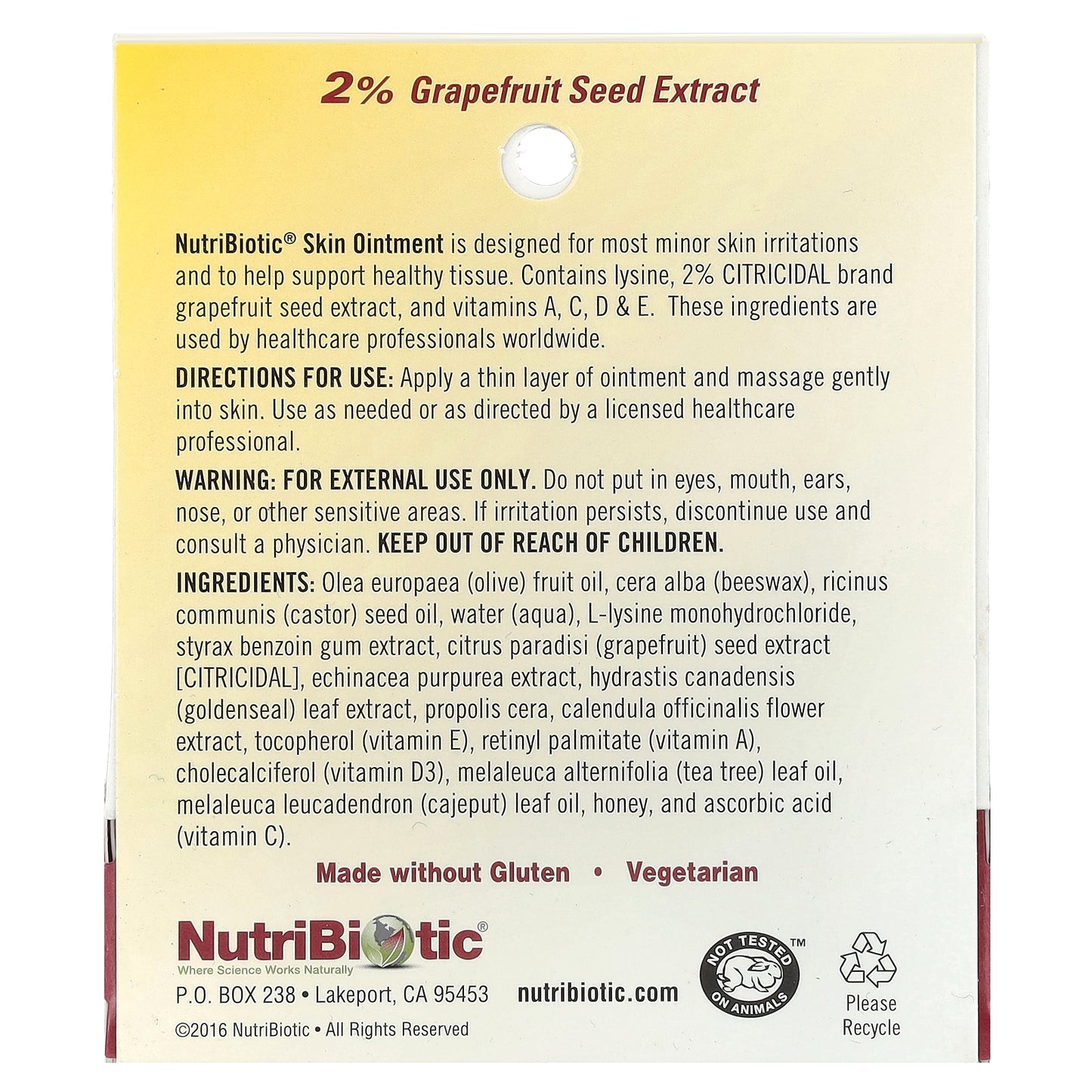 NutriBiotic, Skin Ointment, 2% Grapefruit Seed Extract with Lysine, 0.5 fl oz (15 ml)