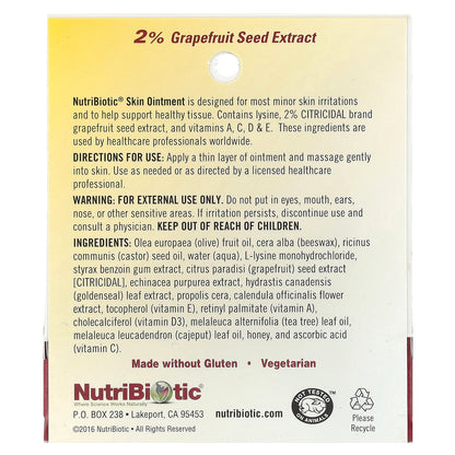 NutriBiotic, Skin Ointment, 2% Grapefruit Seed Extract with Lysine, 0.5 fl oz (15 ml)