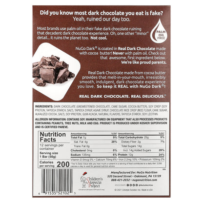 NuGo Nutrition, NuGo Dark® Protein Bars, Chocolate Chocolate Chip, 12 Bars, 1.76 oz (50 g) Each
