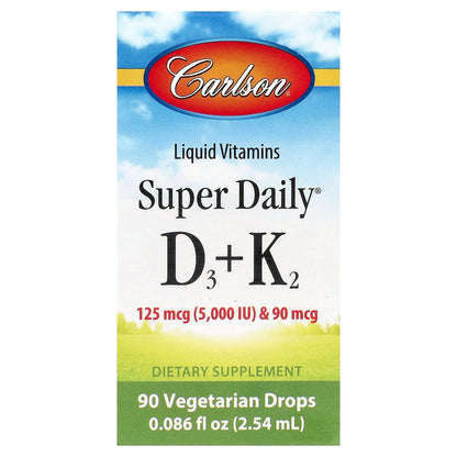 Carlson, Super Daily® D3 + K2, 125 mcg (5,000 IU) & 90 mcg, 0.086 fl oz (2.54 ml)