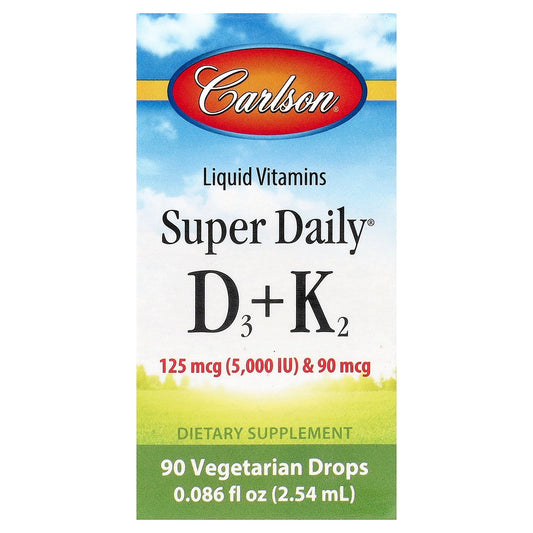 Carlson, Super Daily® D3 + K2, 125 mcg (5,000 IU) & 90 mcg, 0.086 fl oz (2.54 ml)