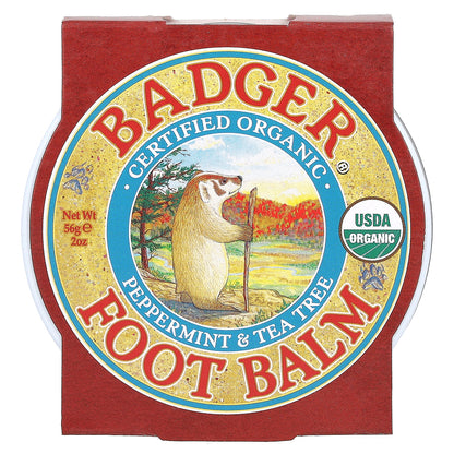 Badger, Certified Organic Foot Balm, Peppermint & Tea Tree, 2 oz (56 g)