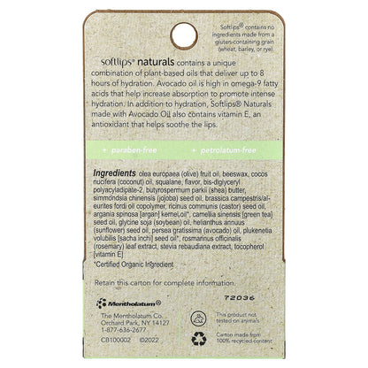 Softlips, Naturals Lip Balm with Avocado Oil, Honey Mint, 2 Sticks, 0.15 oz (4.2 g) Each