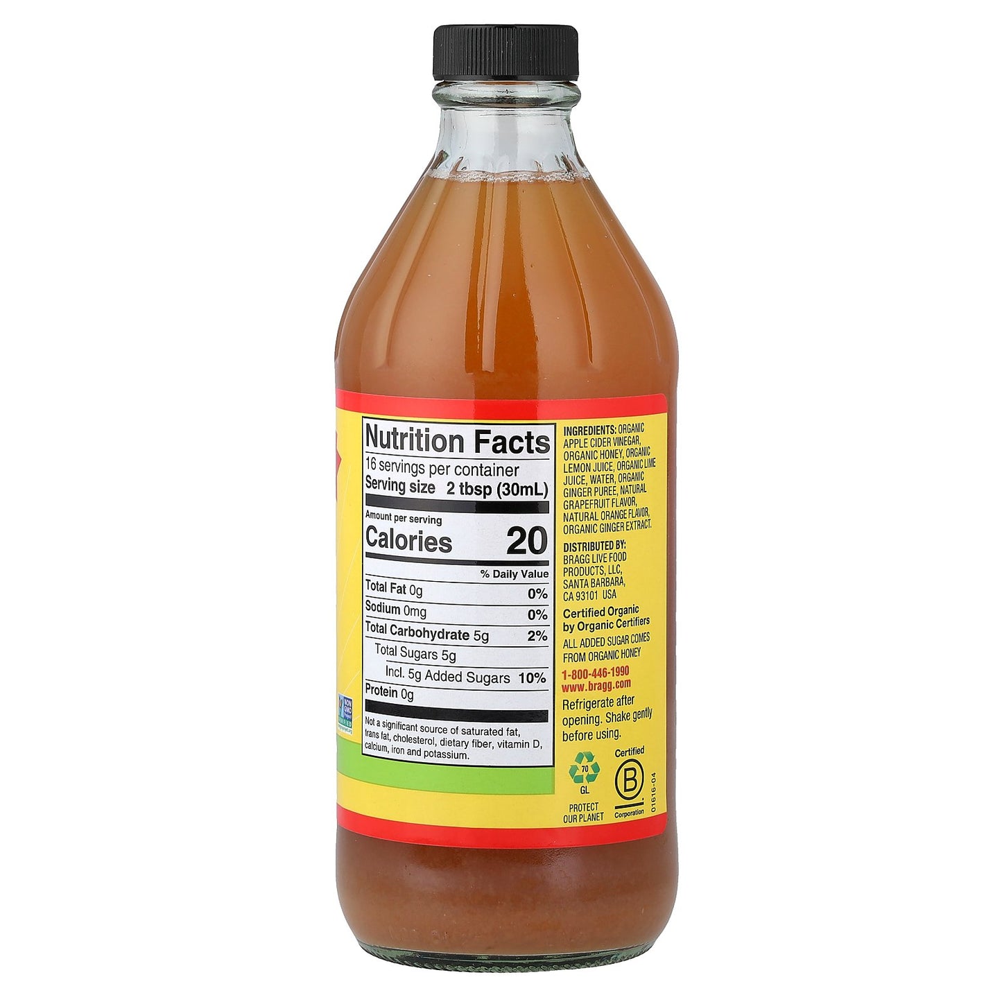 Bragg, Organic Apple Cider Vinegar With The 'Mother', Citrus Ginger, 16 fl oz (473 ml)