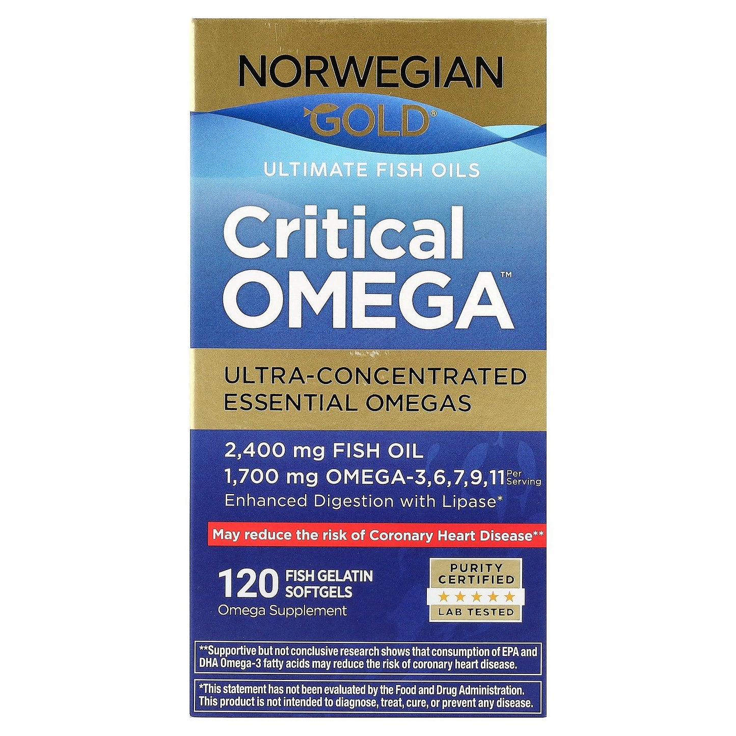 Renew Life, Norwegian Gold®, Critical Omega™ Ultimate Fish Oils, 120 Fish Gelatin Softgels