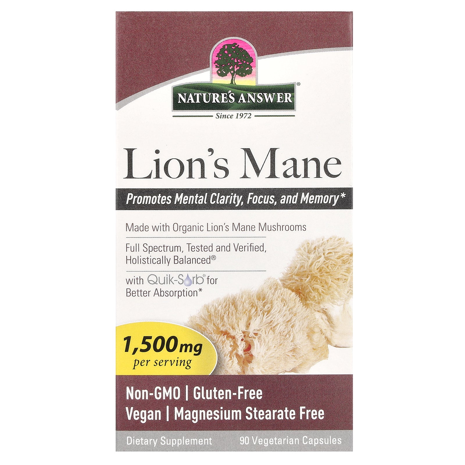 Nature's Answer, Lion's Mane, 90 Vegetarian Capsules (500 mg per Capsule)