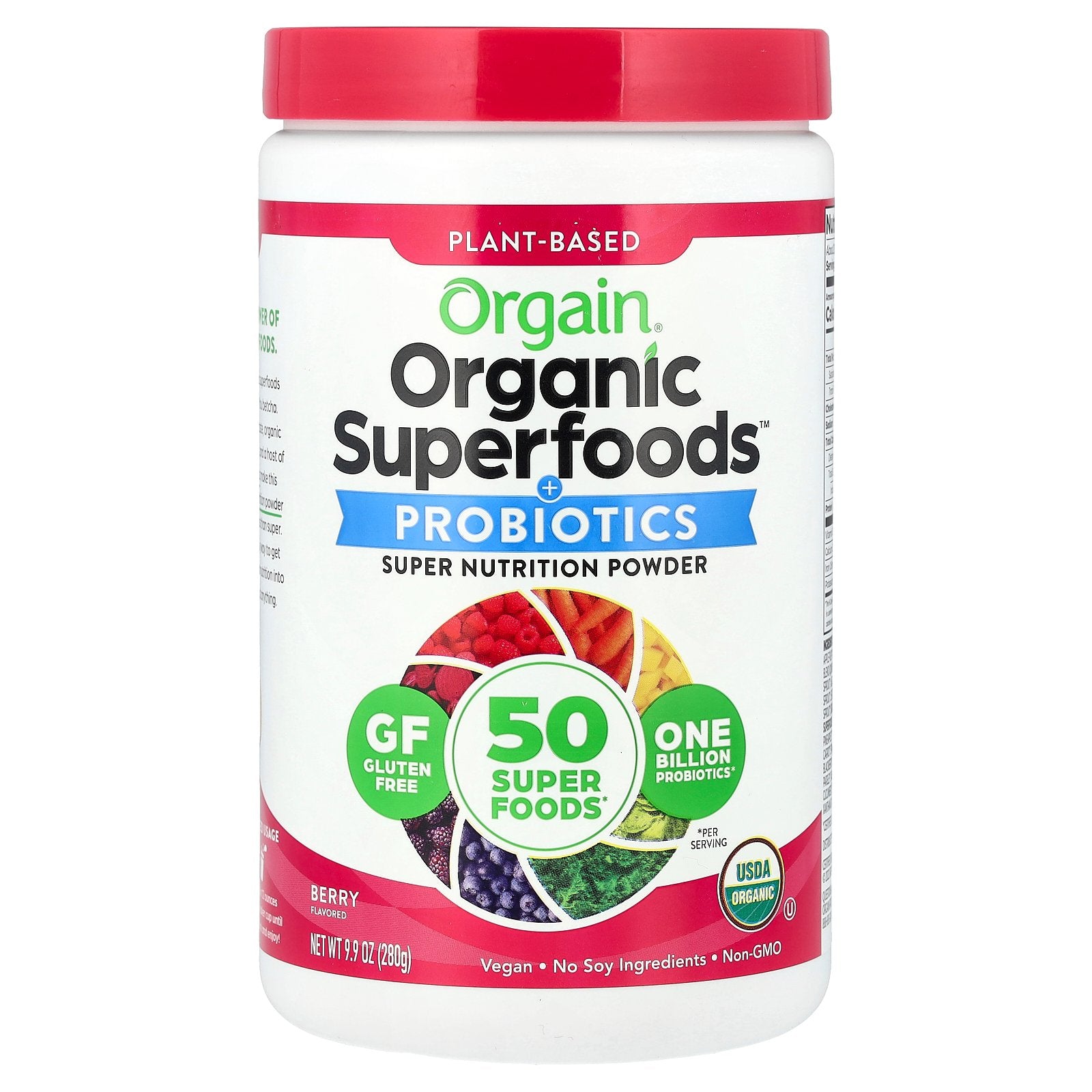 Orgain, Organic Superfoods™ + Probiotics Super Nutrition Powder, Berry, 9.9 oz (280 g)